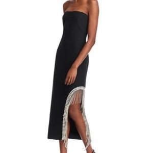 Cinq a Sept Sammy Rhinestone Fringe Black Midi Dress Size 2 NEW